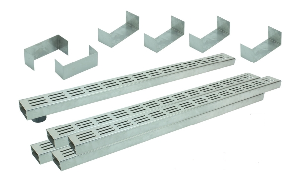 Entwässerungsrinnen Edelstahl superflach Rost Längsschlitzdesign SET Typ 5, System 35/80